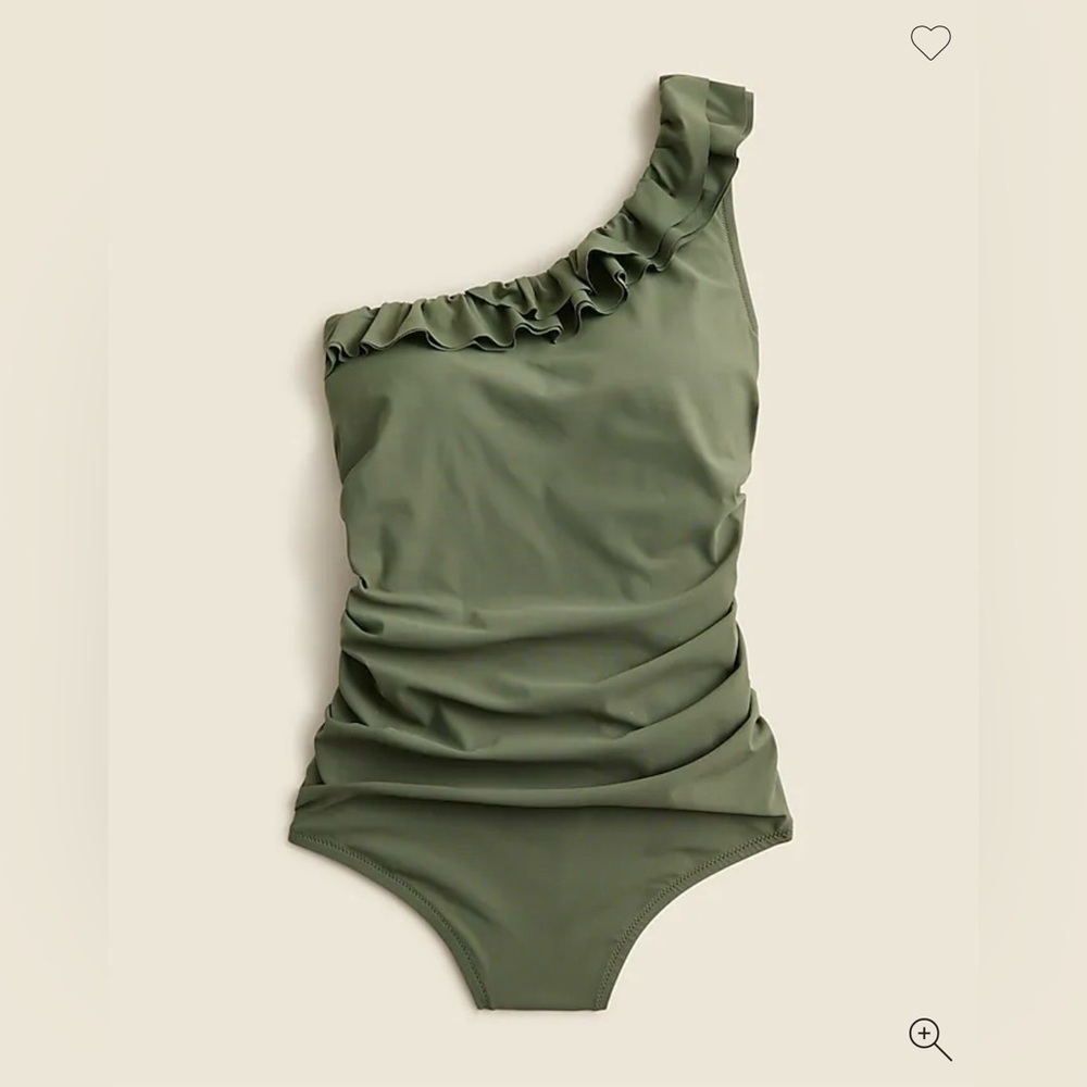 NWT J.Crew Swimsuit, Cypress Green, One-Shoulder Ruffle Style, size 18